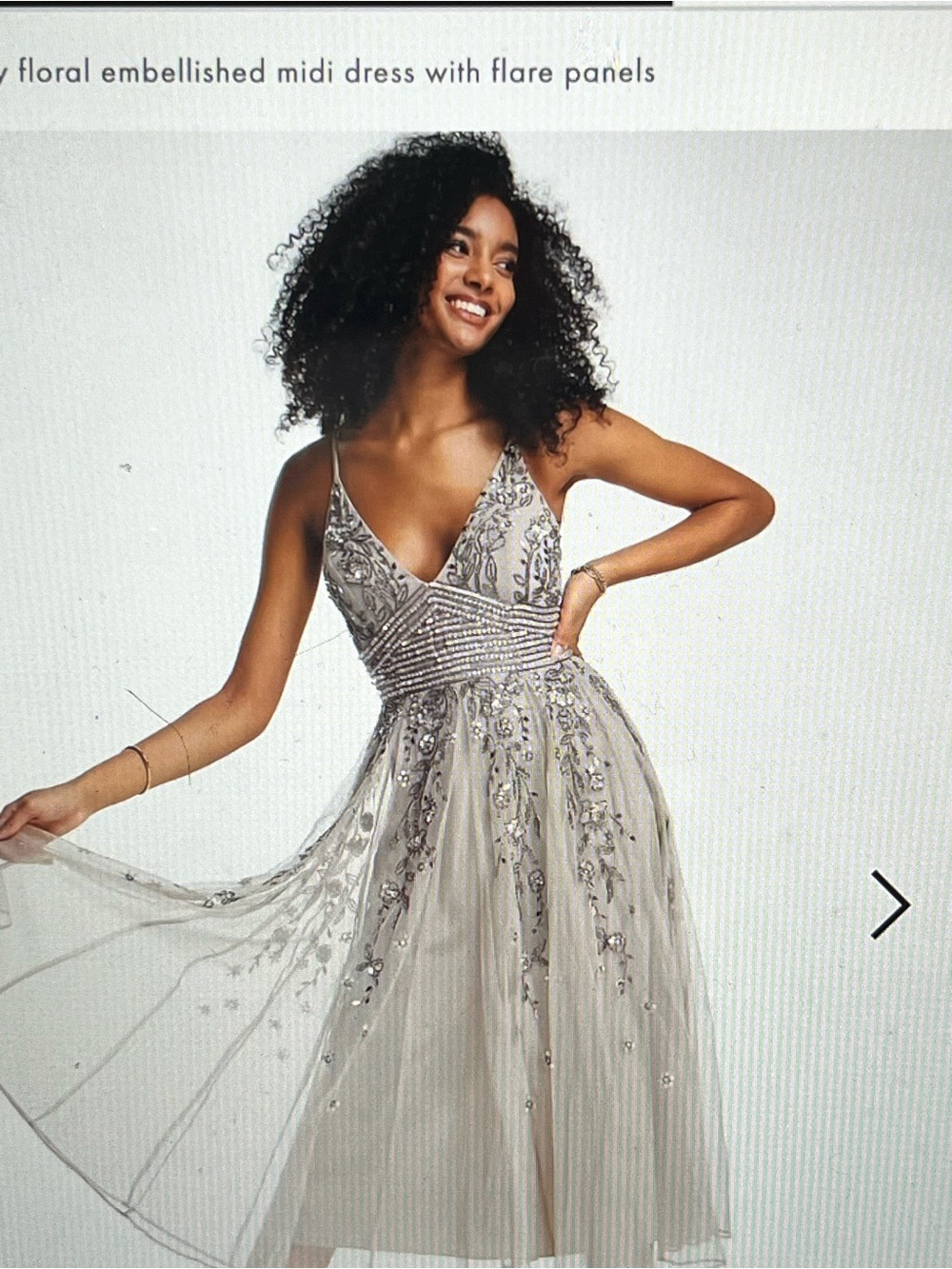 ASOS Silver Embellished V-Neck Tulle Midi Dress